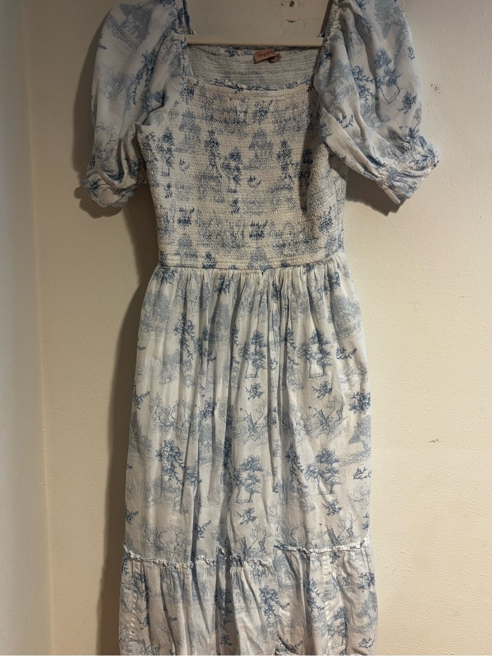 Ivy City Co Valencia Light Blue Floral Midi Dress with Puff Sleeves - Picture 2 of 5